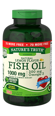 Nature's Truth Natural Lemon Flavor Fish Oil Quick Release Softgels, 1000mg, 250 Count