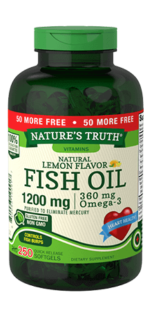 Nature's Truth Natural Lemon Flavor Fish Oil Quick Release Softgels, 1200mg, 250 Count