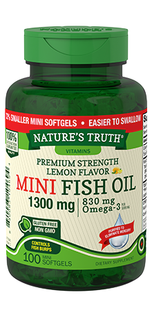 Nature's Truth Premium Strength Lemon flavor Mini Fish Oil Softgels, 1300mg, 100 Count