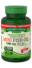 Nature's Truth Premium Strength Lemon flavor Mini Fish Oil Softgels, 1300mg, 100 Count
