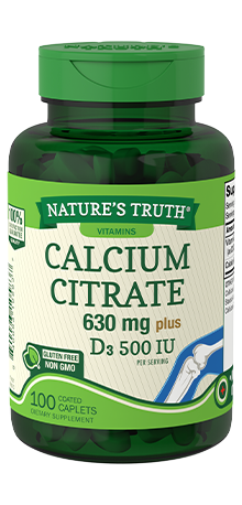 Nature's Truth Calcium Citrate + Vitamin D3 Coated Capletes, 630mg + 500iu, 100 Count
