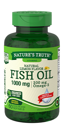 Nature's Truth Natural Lemon Flavor Fish Oil Quick Release Softgels, 1000mg, 60 Count