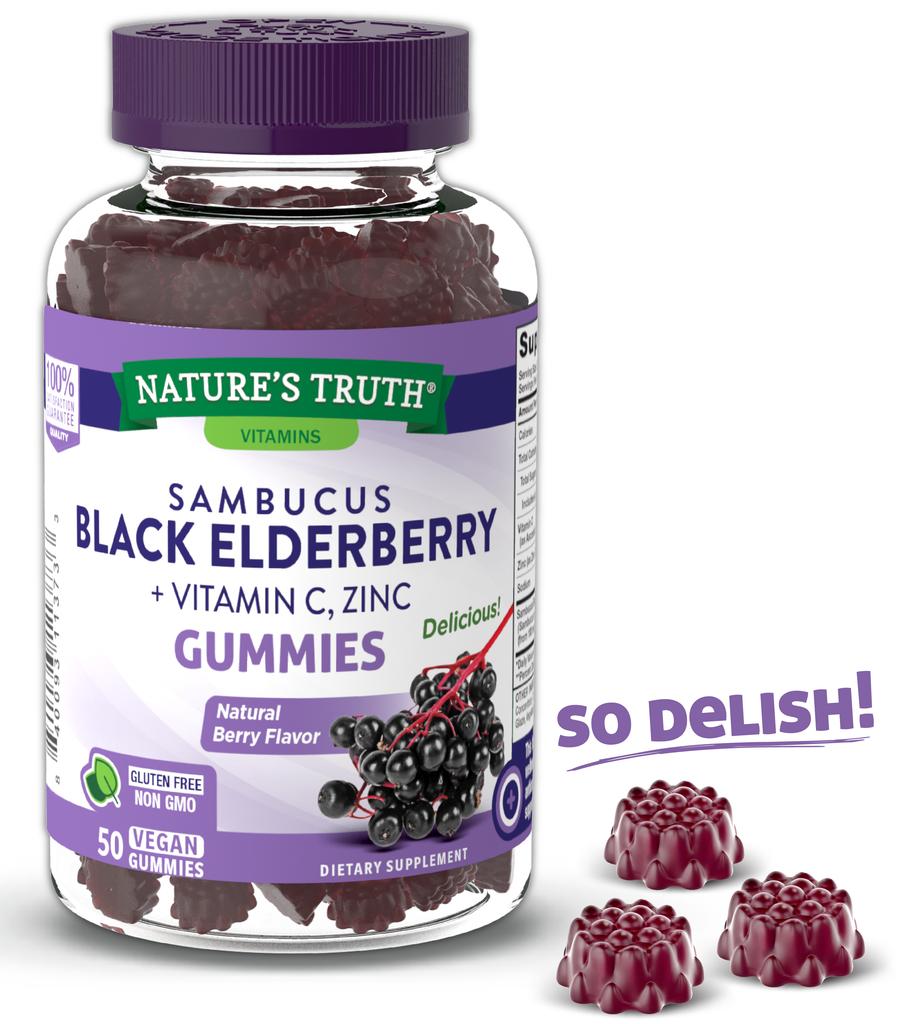 Nature's Truth Sambucus Black Elderberry, Vitamin C, and Zinc Gummies, 50 Count