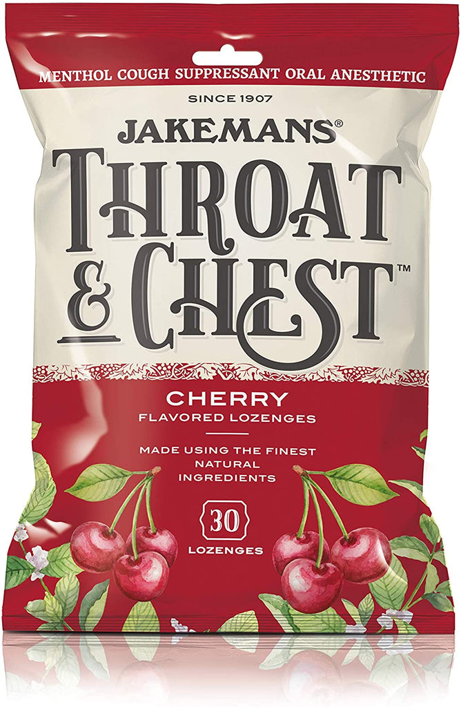Jakemans Throat & Chest Lozenges, Cherry Menthol, 30 ea, Pack of 12