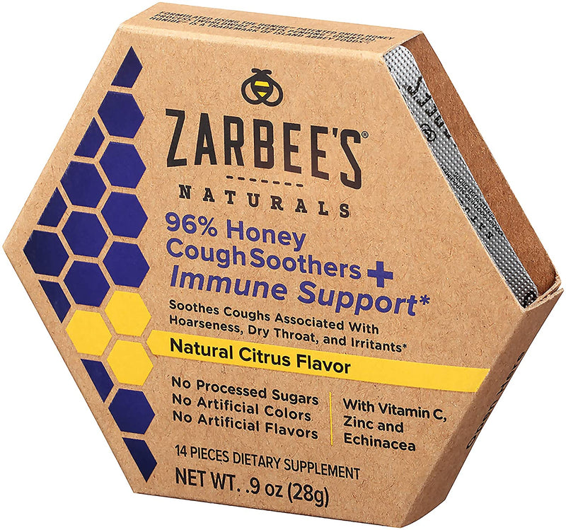Zarbee's Naturals 96% Honey Cough Soothers + Immune Support - Citrus Flavor - 14 Pc Lozenges