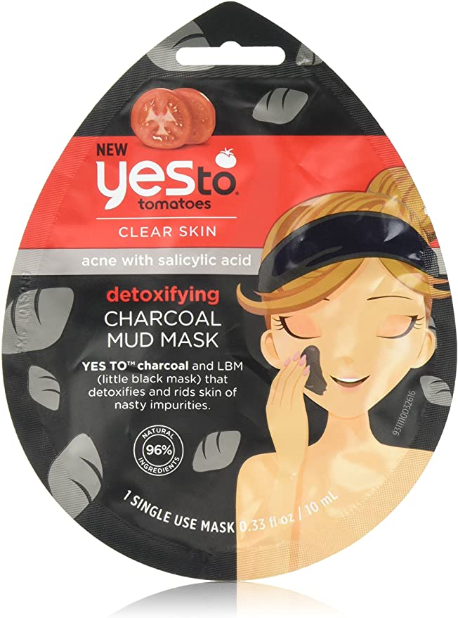 Yes To Tomatoes Clear Skin Acne with Salicylic Acid Charcoal Mud Mask, 1 single Use Mask