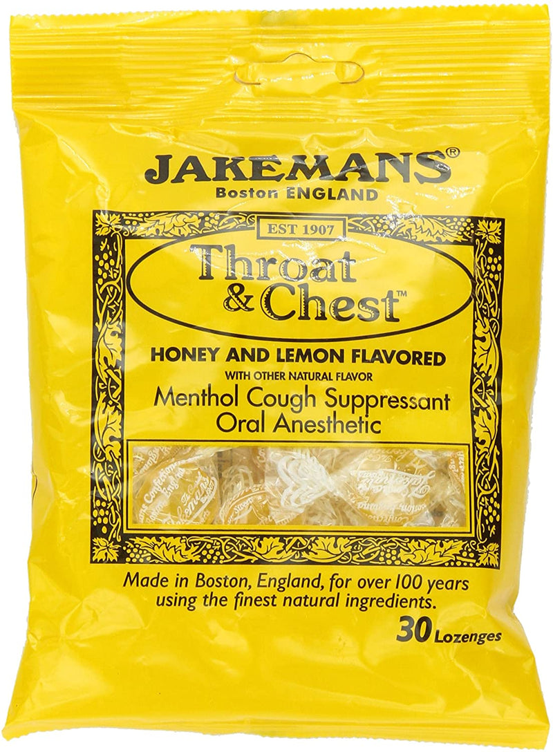 Jakemans Throat & Chest Honey & Lemon Flavored Lozenges 30 Ct Bag*