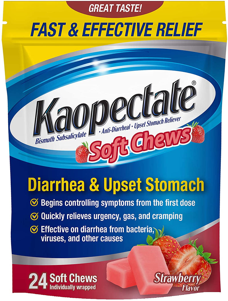 Kaopectate Soft Chews for Diarrhea & Upset Stomach, 24 chews, Strawberry flavor