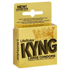 Lifestyles Kyng Gold Large Condoms - Pack of 3 Premium Lubricated Latex Condoms