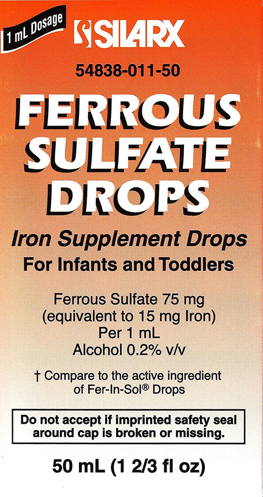 SILARX Ferrous Sulfate Drops Iron Supplement for Infants & Toddlers - Ferros Sulfate 75mg - 50 ml