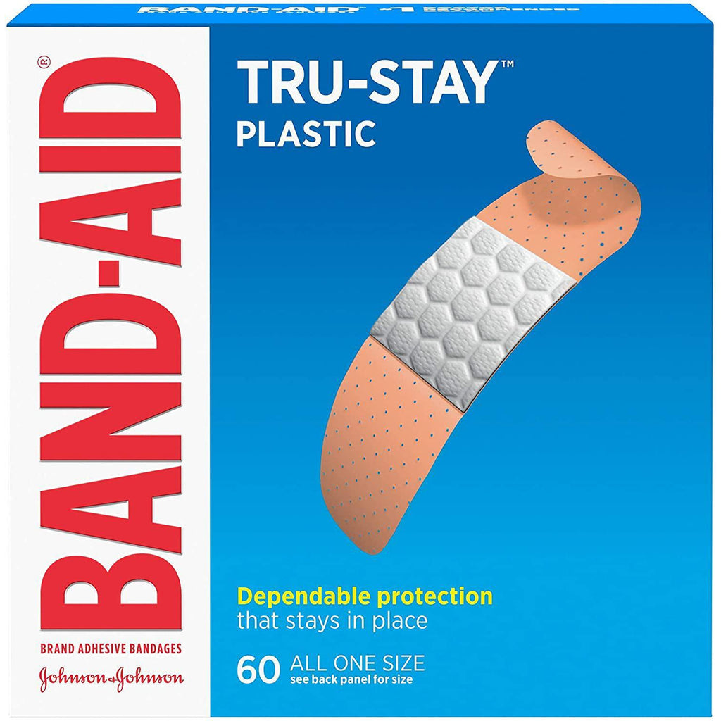 Band-Aid Brand Tru-Stay Plastic Strips, 3/4" x 3", 60 Count