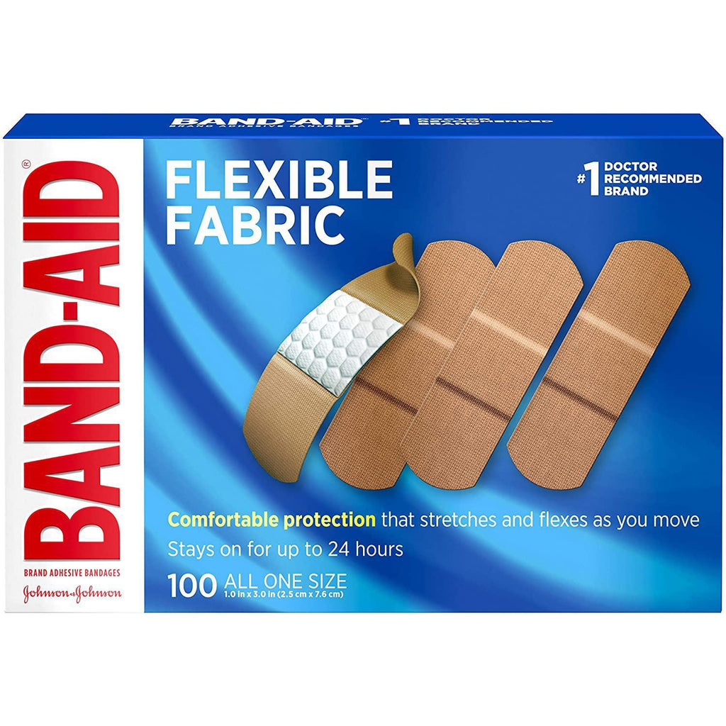 Band Aid Brand Flexible Fabric Adhesive Bandages, 1" x 3", 100 Count