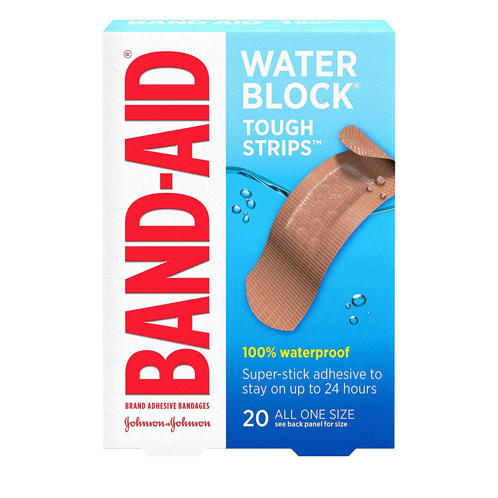 Band-Aid Brand Water Block Waterproof Tough Adhesive Bandages, 1" x 3 1/4", 20 Count