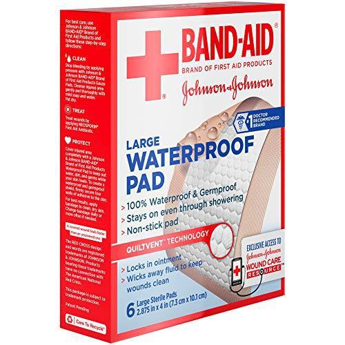 Band Aid Brand First Aid Water Block Waterproof Gauze Pads, Large, 2.9" x 4", 6 Count