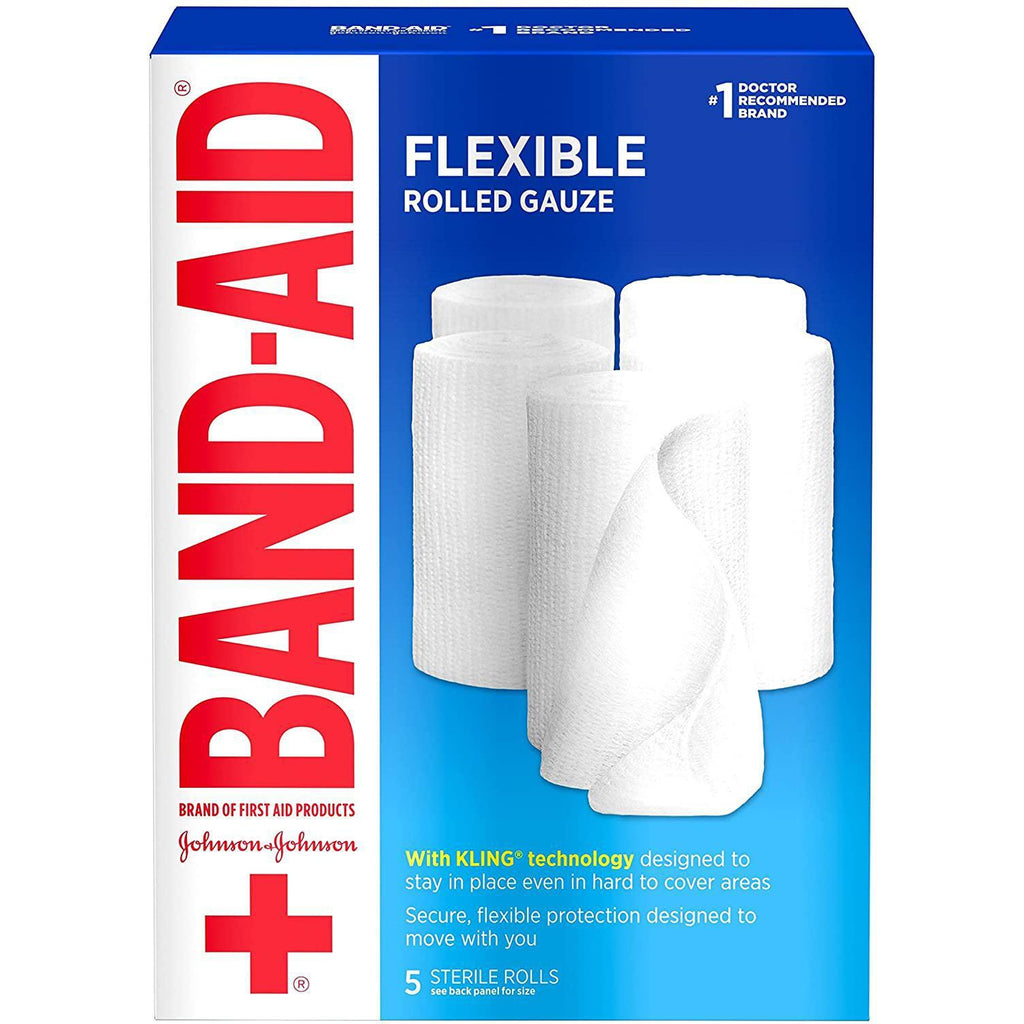 Band Aid Flexible Rolled Gauze, 4" x 2.1 Yard, 5 Count
