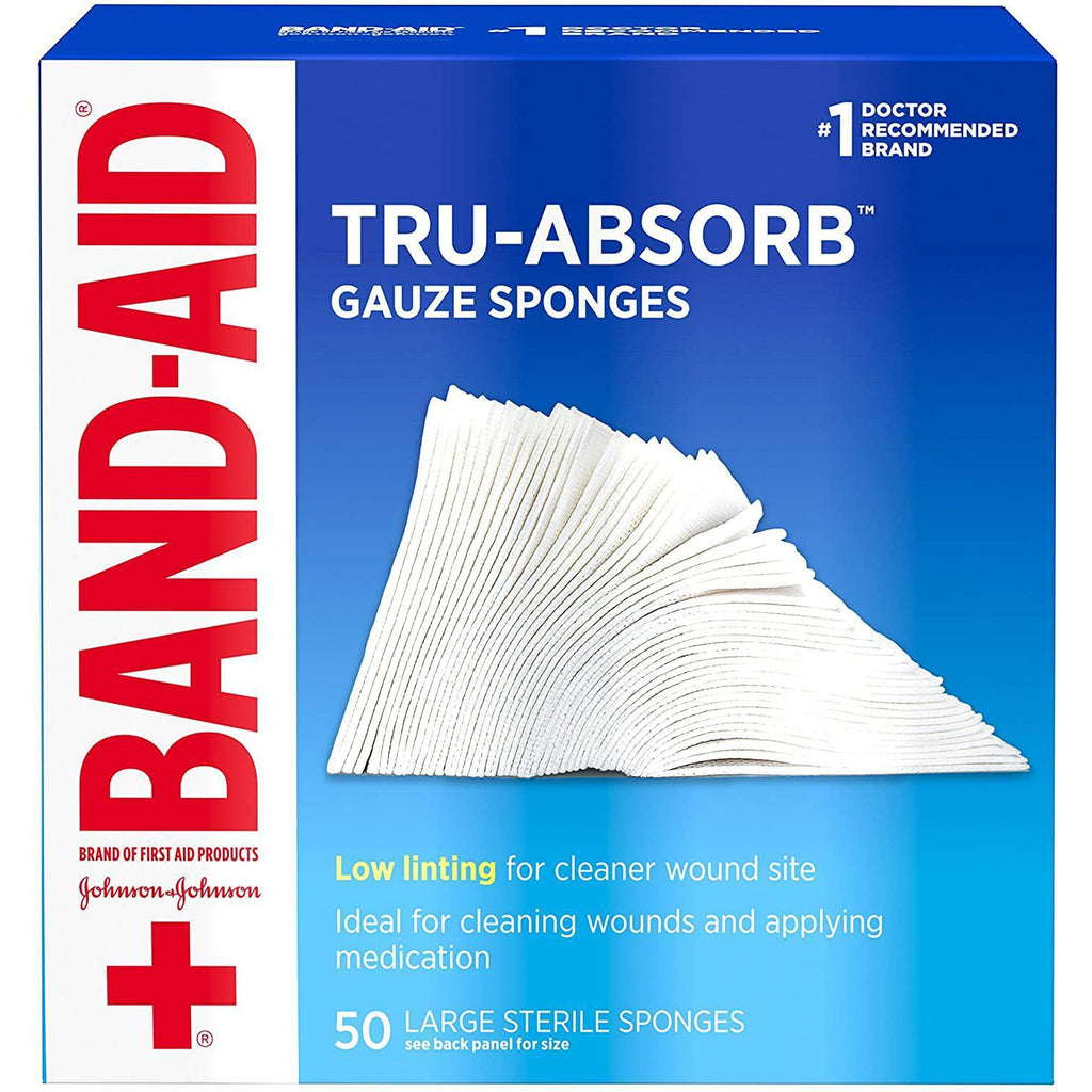 Band Aid Tru-Absorb Gauze Sponges, 4" x 4", 50 Count