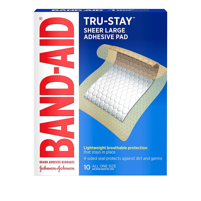 Band-Aid Brand Tru-Stay Adhesive Pads, Large Sterile Bandages for Wound Care, Large Size, 10 Count