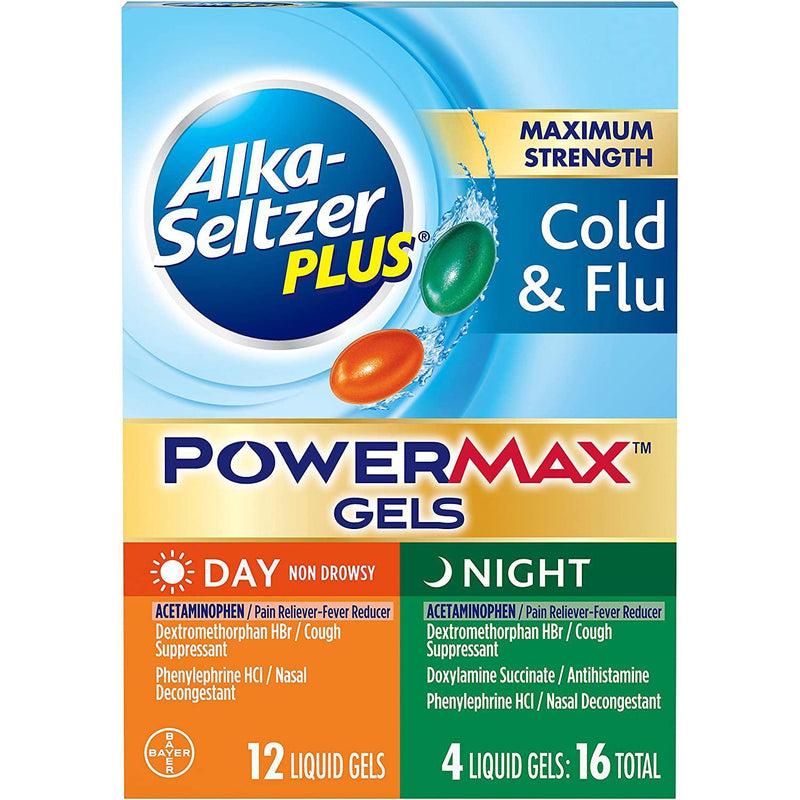 Alka Seltzer Plus PowerMax Gels Day Night, 16 PILLS IN ONE BOX