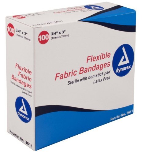 Dynarex Adhesive Fabric Bandage, 3/4 Inches X 3 Inches Sterile, 100 Count*