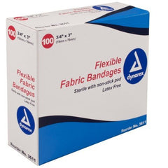 Dynarex Adhesive Fabric Bandage, 3/4 Inches X 3 Inches Sterile, 100 Count (Pack of 6)*
