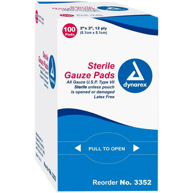 Dynarex Gauze Pad Sterile 2" x 2", 12 Ply, Pack of 100*