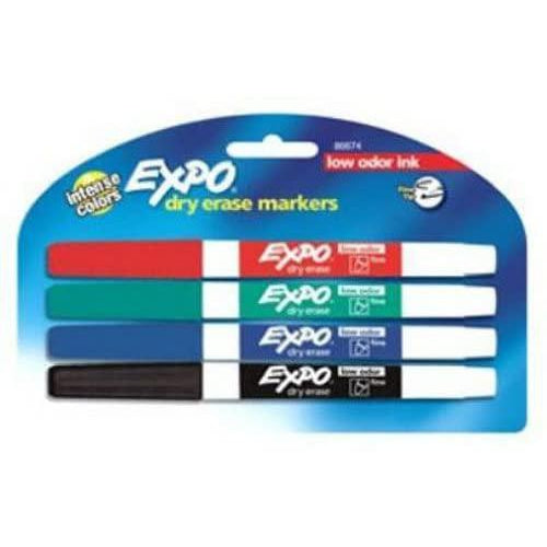 EXPO Low-Odor Dry Erase Markers, Fine Point, Assorted Colors, 4 Count