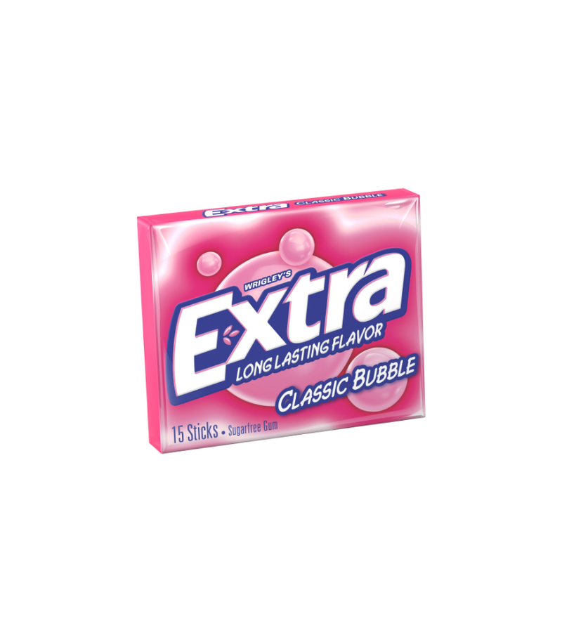 Wrigley's Extra sugar Free Gum, Classic Bubble, 15 Sticks, 1 Pack