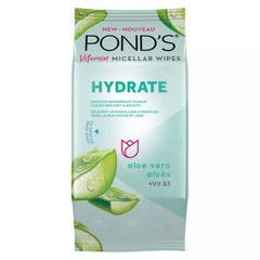 Pond's Aloe Vera & Vitamin B3 Micellar Wipes - Hydrate - Removes Waterproof Makeup - 25 Facial Wipes
