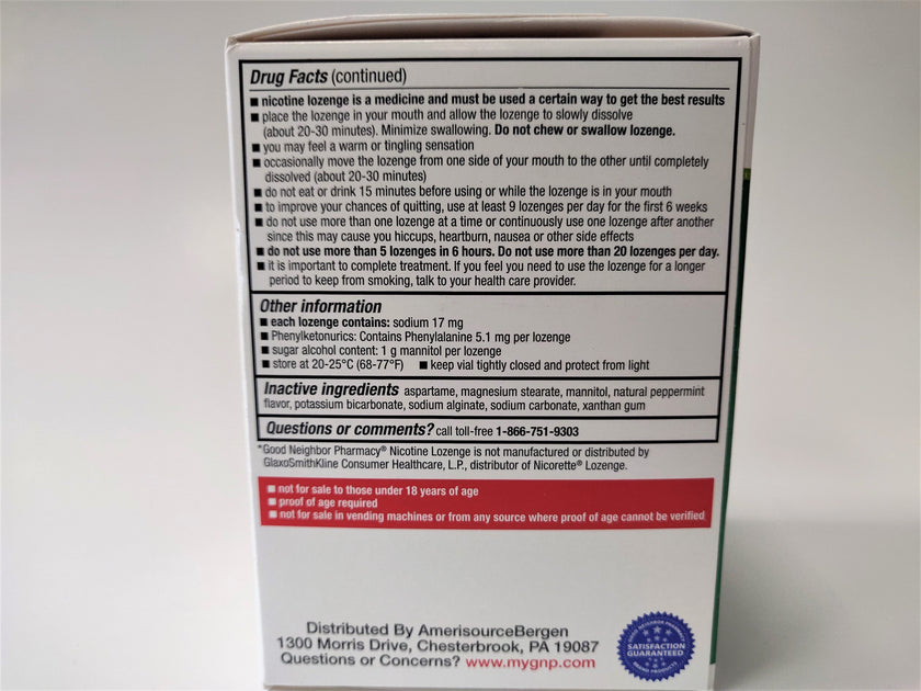 GNP Nicotine Lozenge Mint Flavored 4mg, 72 CT | Silver Rod Pharmacy