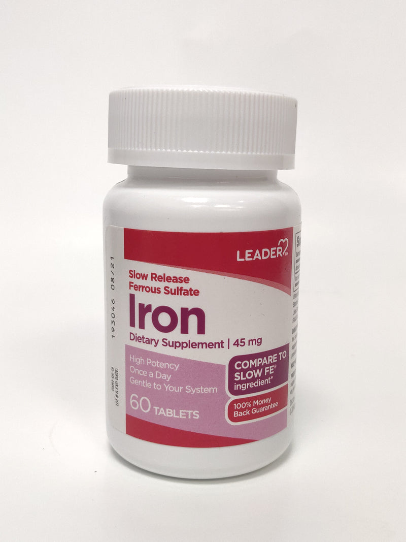 Leader Slow Release Ferrous Sulfate Iron Supplement - 45 mg, 60 tablets*