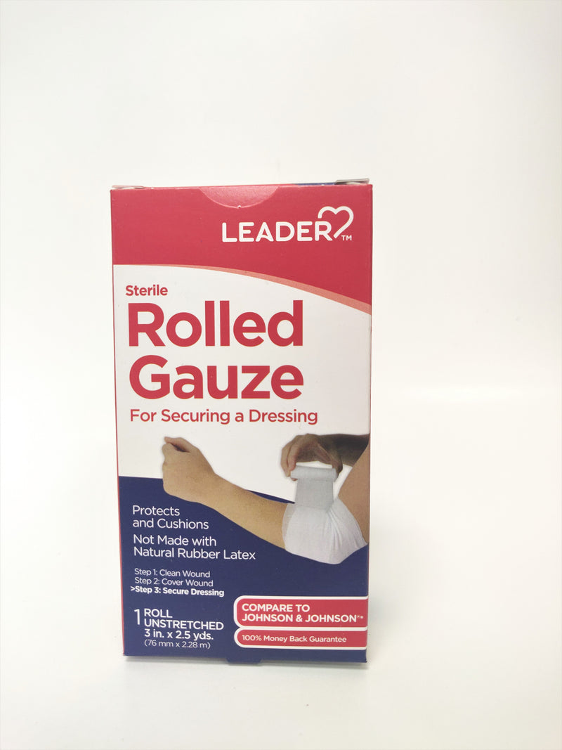 Leader Sterile Rolled Gauze 3in x 2.5yds, 1 roll