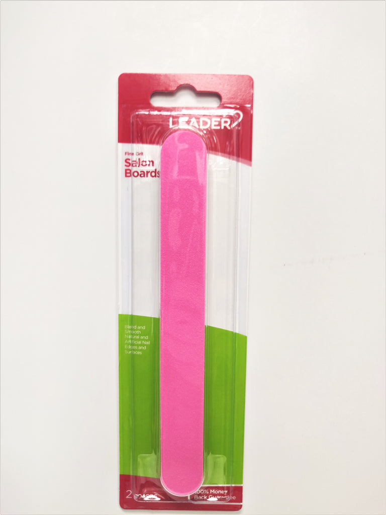 Leader Fine Grit Pink Salon Boards - Nail Files, pack of 2