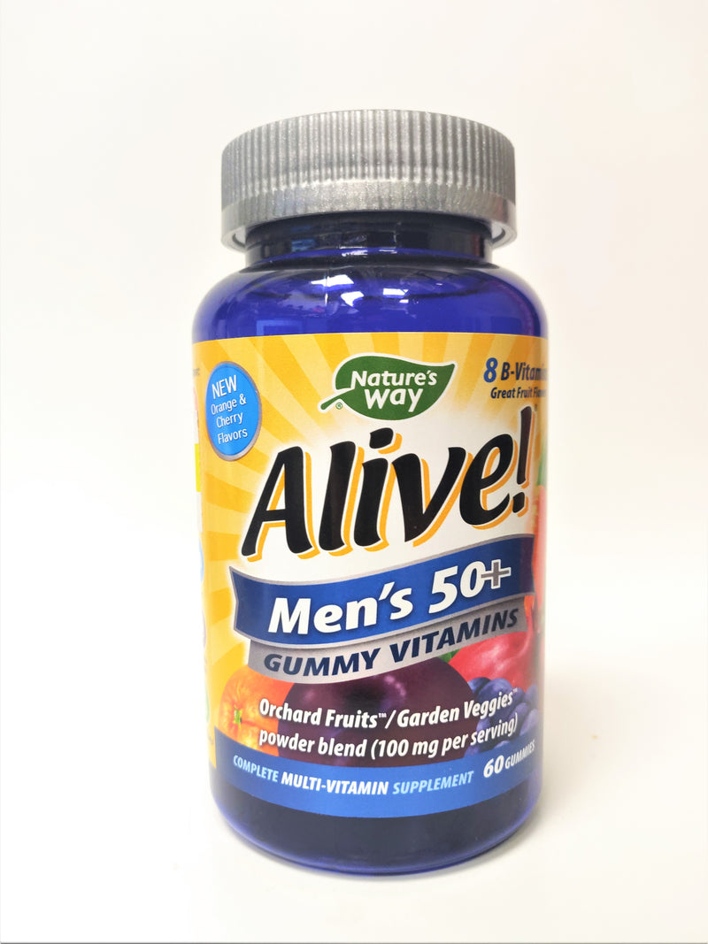 Nature's Way Alive! Men's 50+ Gummy Vitamins - Orchard Fruits / Garden Veggies Powder Blend - 60 Gummies