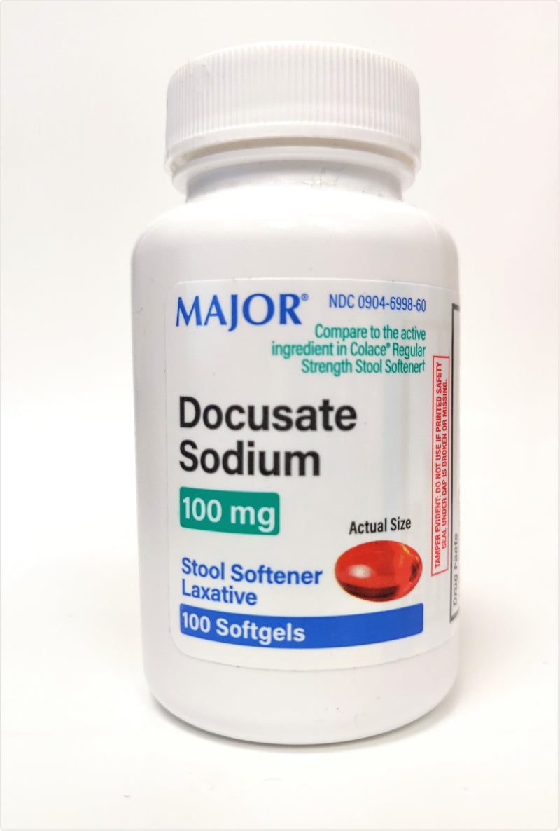 Major Docusate Sodium 100mg Stool Softener Laxative - 100 Softgels - Relieves Occasional Constipation & Irregularity