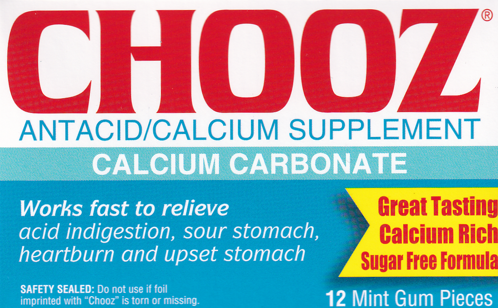 CHOOZ Antacid/Calcium Supplement - Calcium Carbonate - 12 Mint Gum Pieces