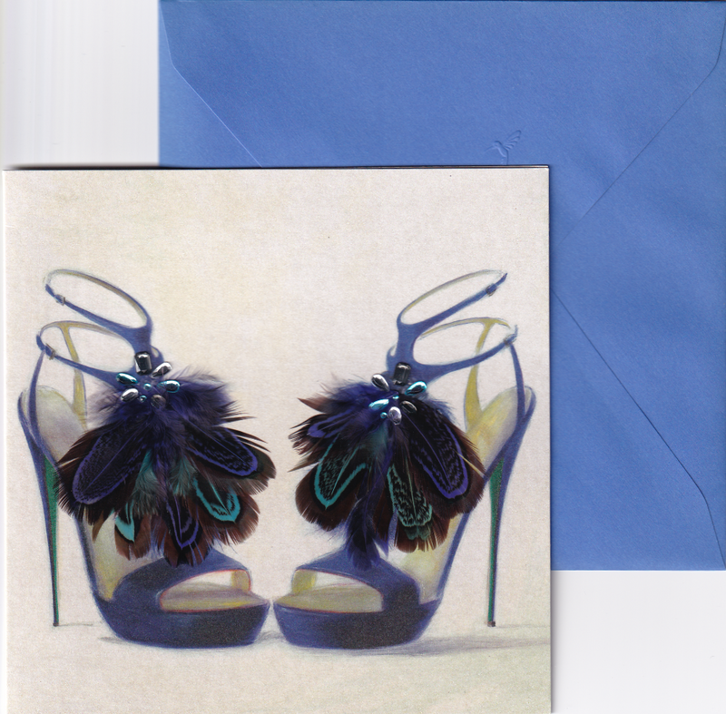 Papyrus Happy Birthday Blue Feather High Heel Illustration Greeting Card Square