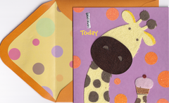 Papyrus Terrycloth Giraffe with Cupcake Baby's First Birthday Square Greeting Card