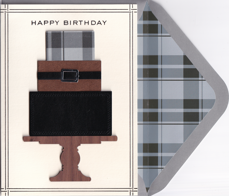 PAPYRUS Laser Cut Leather, Fabric, and Wood Minimalist Cake Happy Birthday Greeting Card