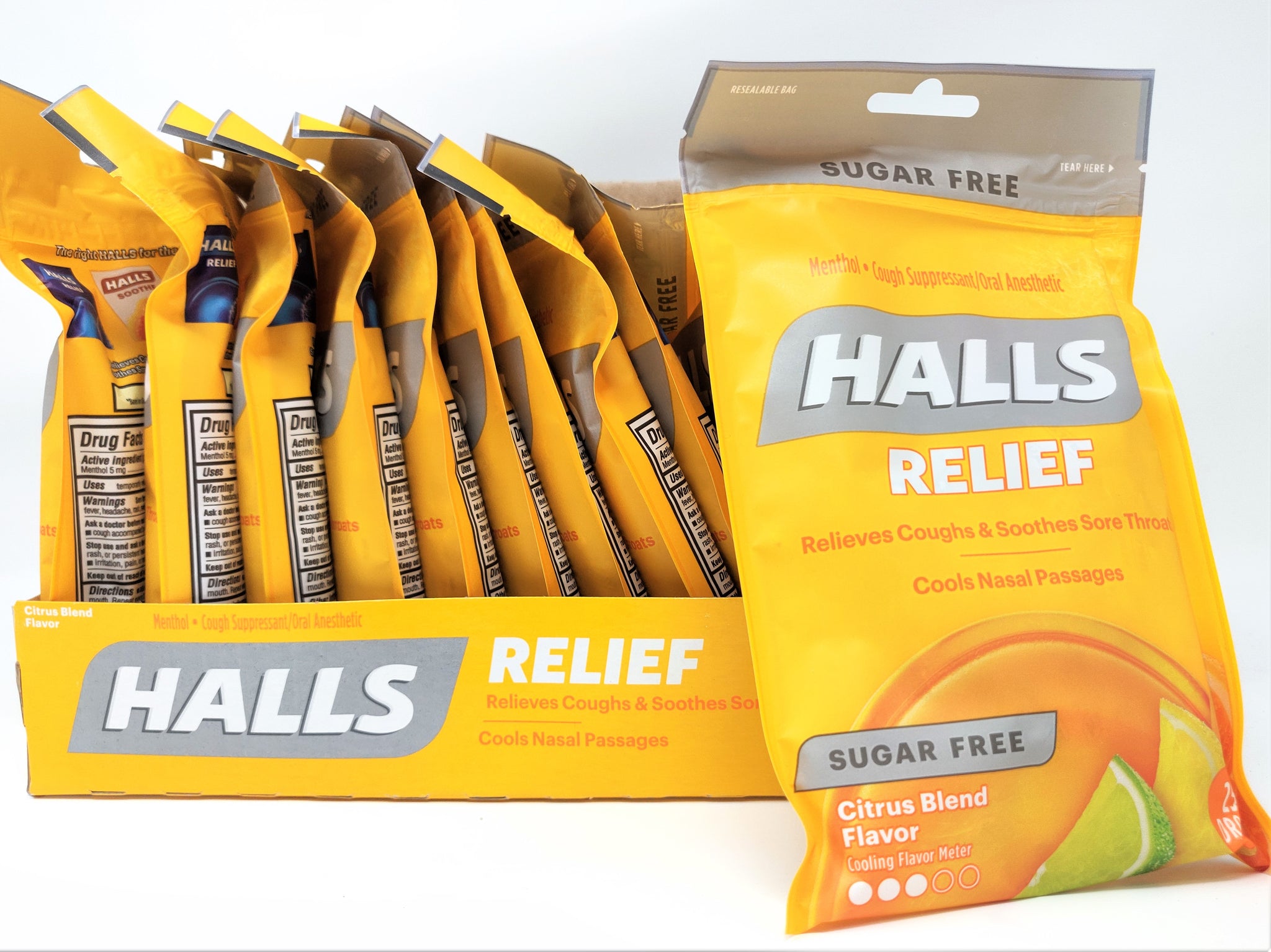 Halls Sugar Free Citrus Blend Menthol Cough Drops Value Pack 12 bags