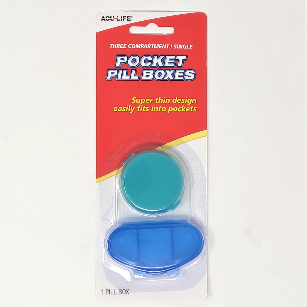 Three Compartment & Single Pocket Pill Boxes, Value Pack of 2 Pill Boxes
