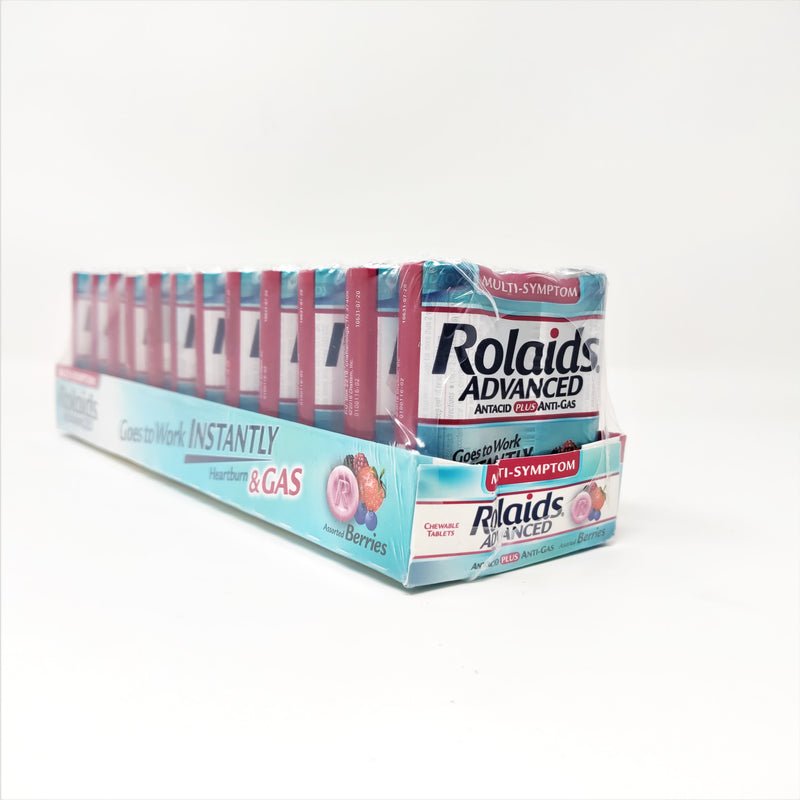 Rolaids Advanced Antacid & Anti-Gas Chewable Tablets 12 x 3 Rolls Value Pack - Assorted Berries Flavor*