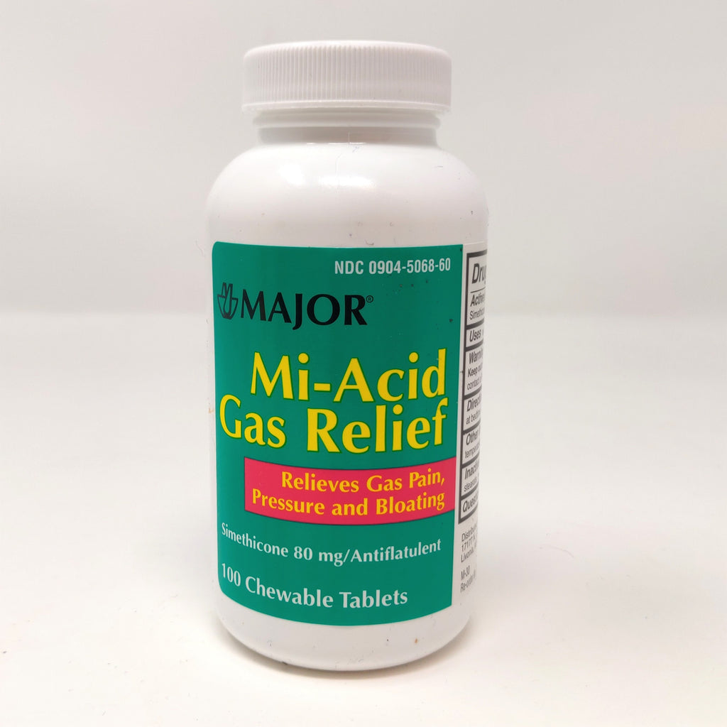 Major Mi-Acid Gas Relief Chewable Tablets - Relieves Gas Pain, Pressure, Bloating - 100 tabs