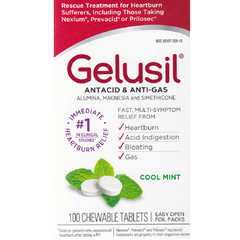 Gelusil Antacid & Anti Gas Chewable Tablets - Cool Mint Flavor - 100 Tablets