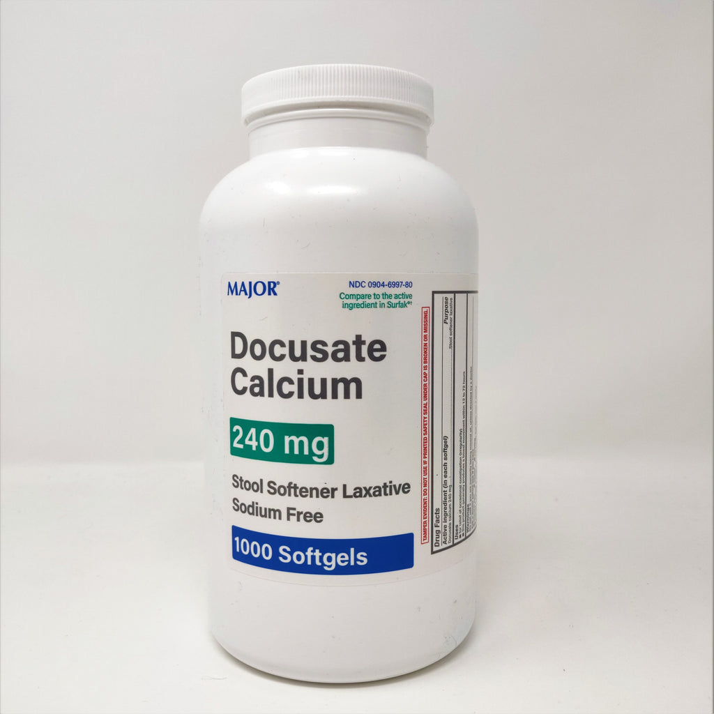 Major Docusate Calcium 240mg Stool Softener Laxative 1000 Softgels, Sodium Free
