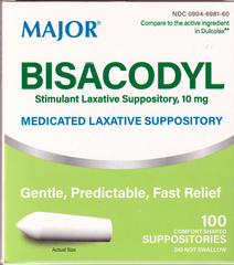 Major Bisacodyl 10 mg Medicated Laxative Suppository - 100 ct