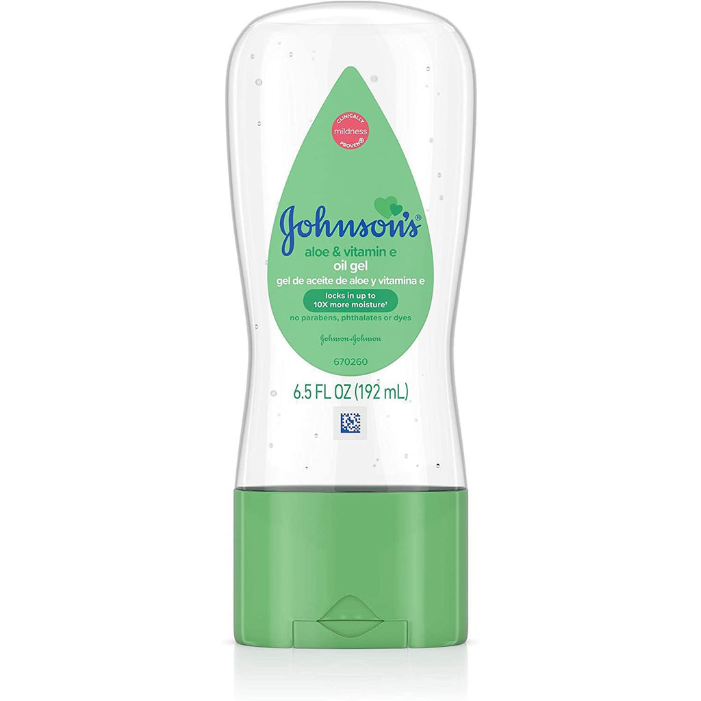Johnson's Baby Oil Gel With Aloe Vera & Vitamin E, Hypoallergenic and Dermatologist Tested Baby Skin Care, 6.5 oz