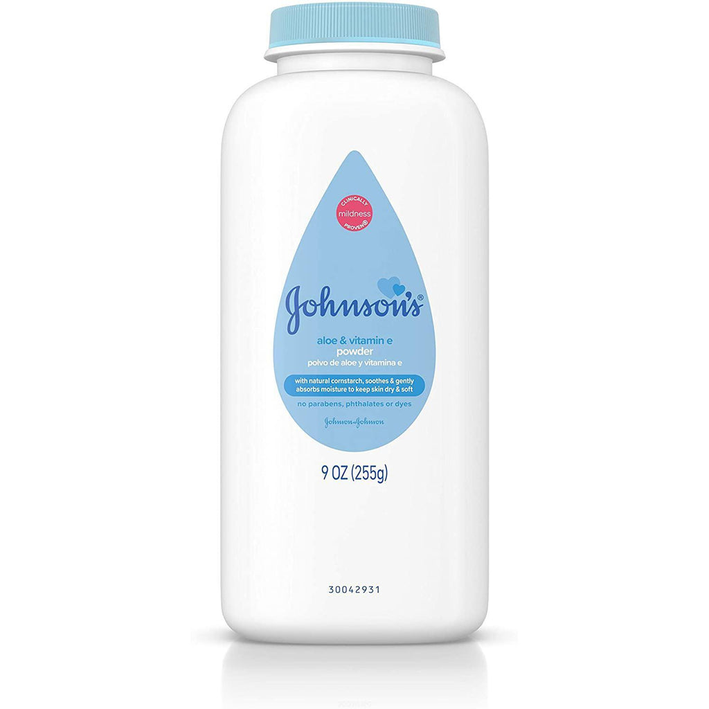 Johnson's Baby Powder with Naturally Derived Cornstarch Aloe & Vitamin E, Hypoallergenic, 9 oz