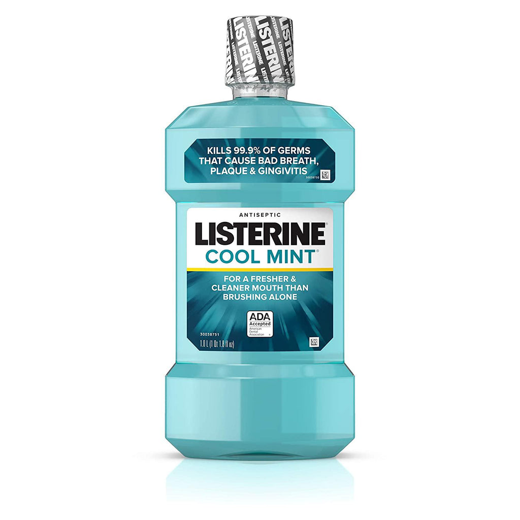 Listerine Cool Mint Antiseptic Mouthwash for Bad Breath, Plaque and Gingivitis, 1 L