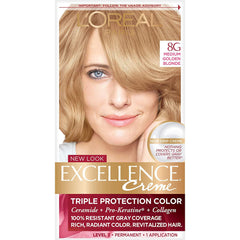 L'Oreal Paris Excellence Creme Permanent Hair Color, 8G Medium Golden Blonde, 1 COUNT