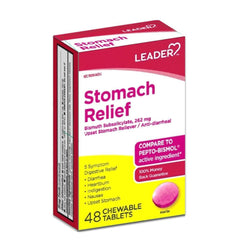 Leader Stomach Relief, Bismuth Subsalicylate 262 mg Chewable Tablet - 48 count